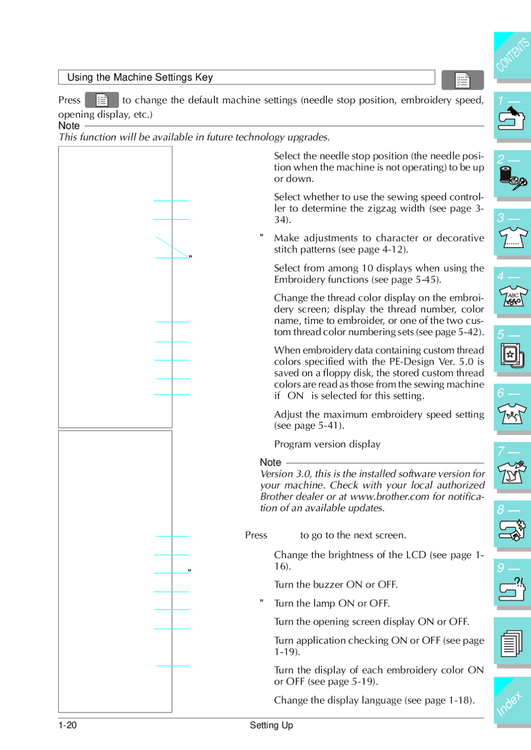 Brother ULT 2003D manual Using the Machine Settings Key, Colors specified with the PE-Design Ver .0 is 