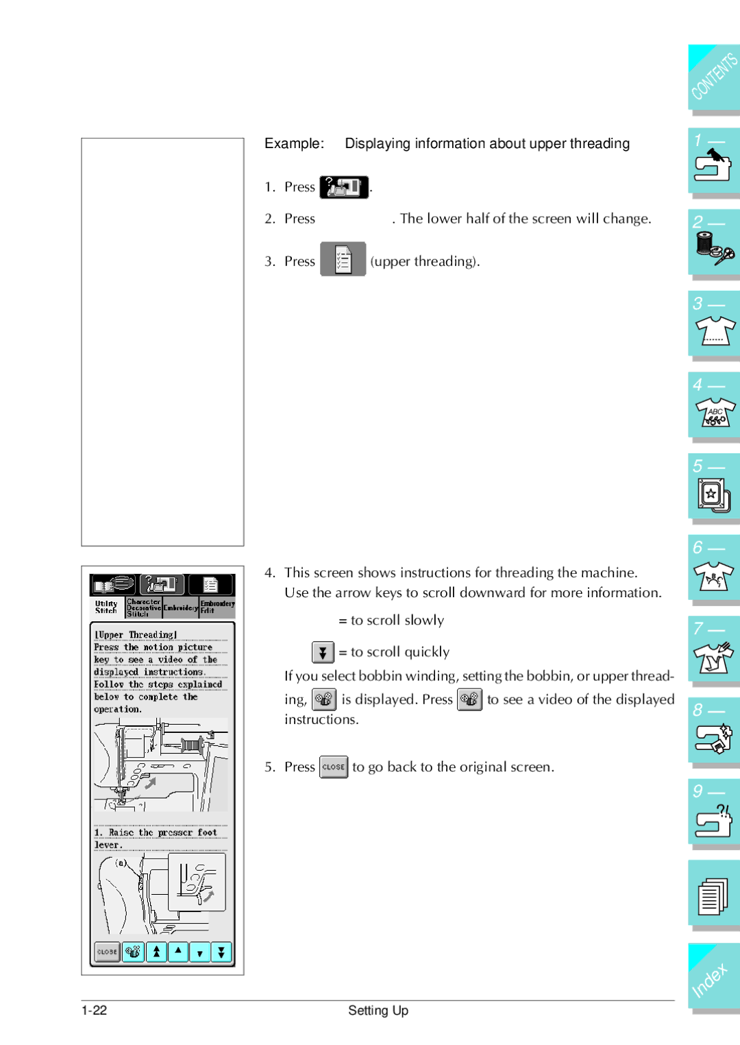 Brother ULT 2003D manual Example Displaying information about upper threading 