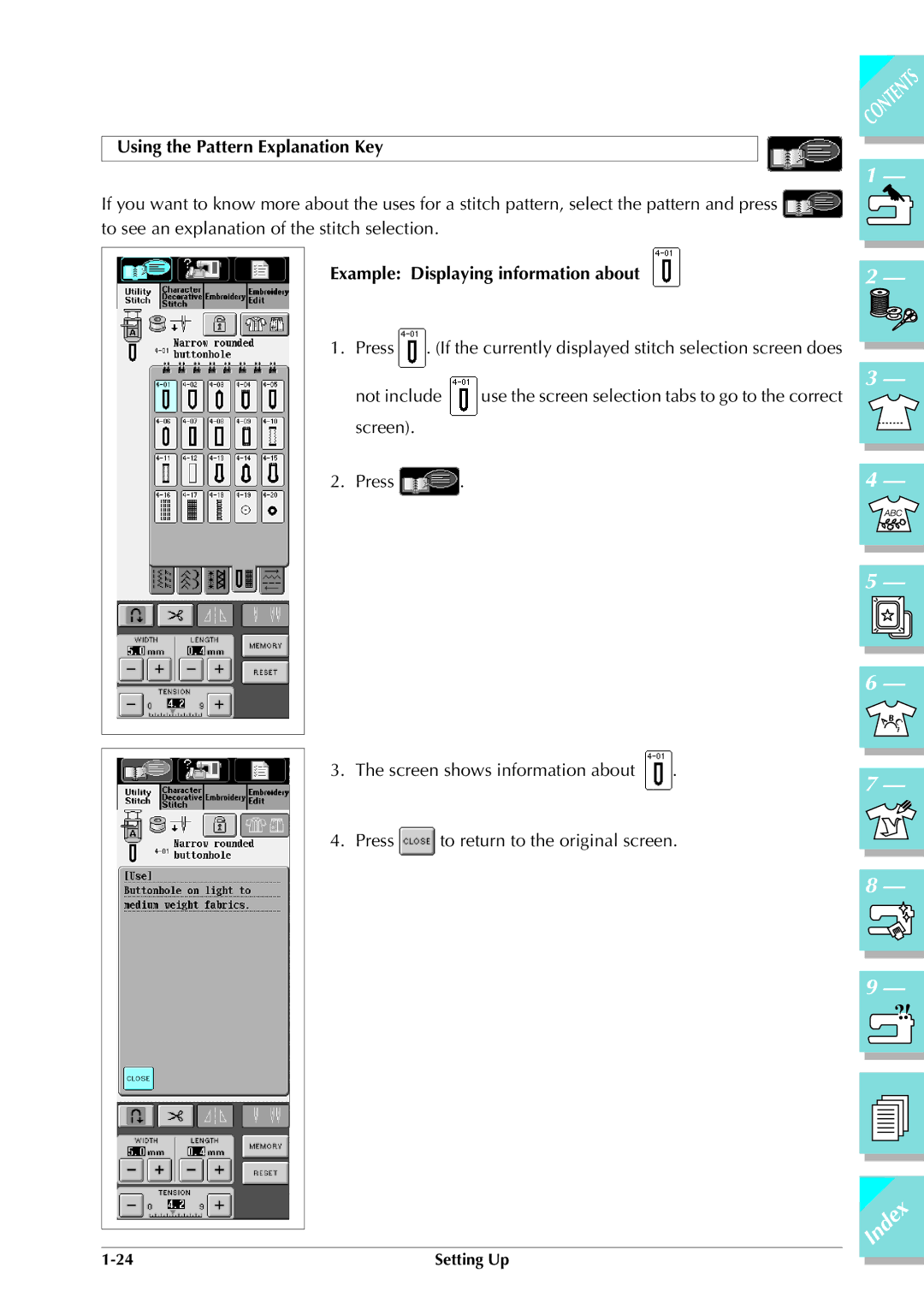 Brother ULT 2003D manual Using the Pattern Explanation Key, Example 