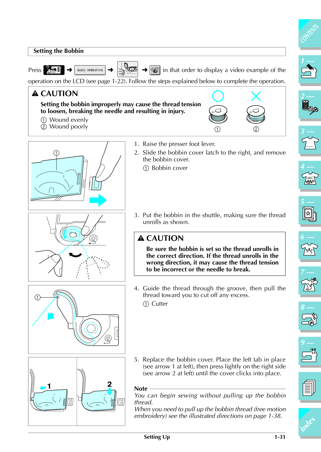 Brother ULT 2003D manual Setting the Bobbin 