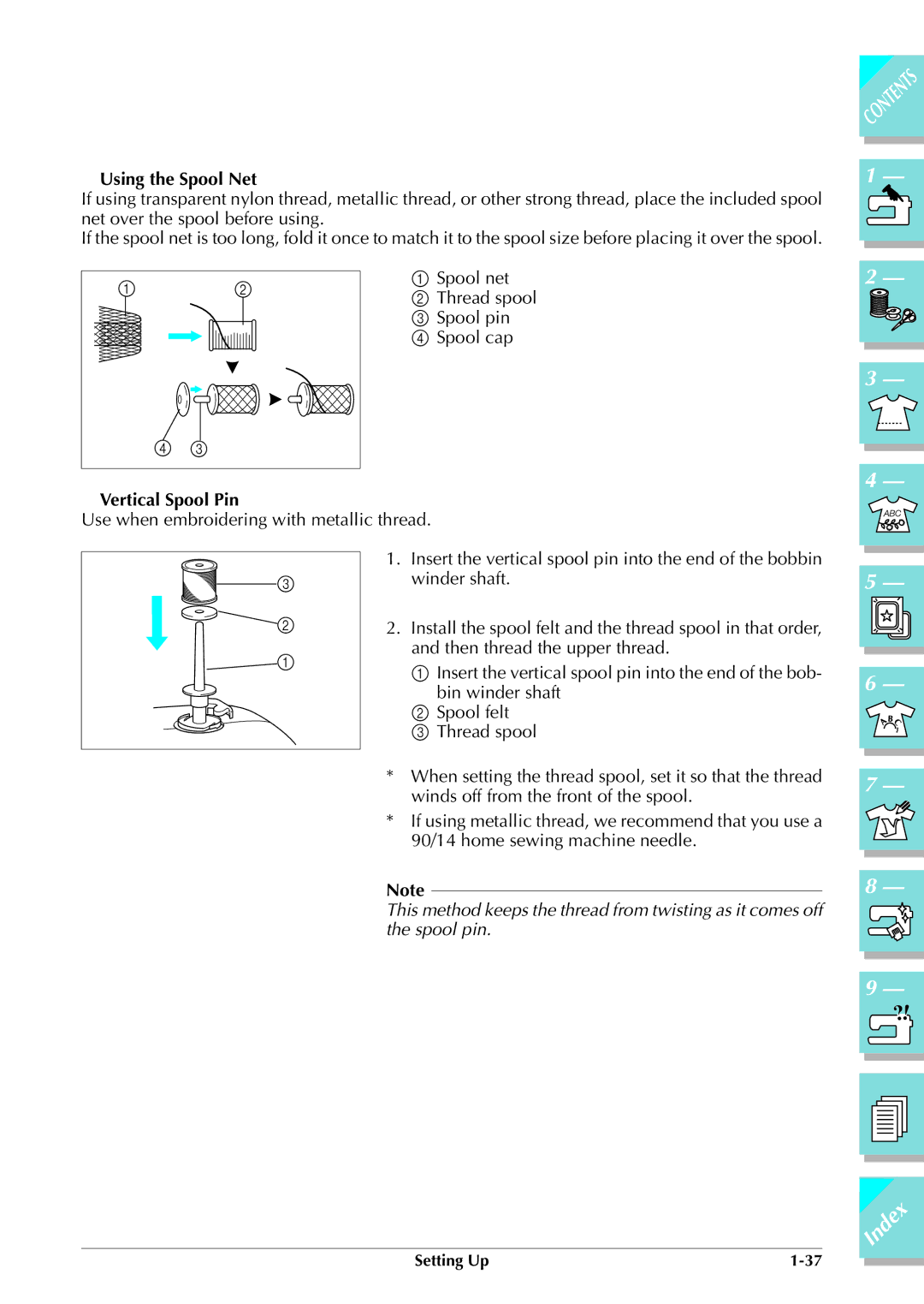 Brother ULT 2003D manual Using the Spool Net, Vertical Spool Pin 