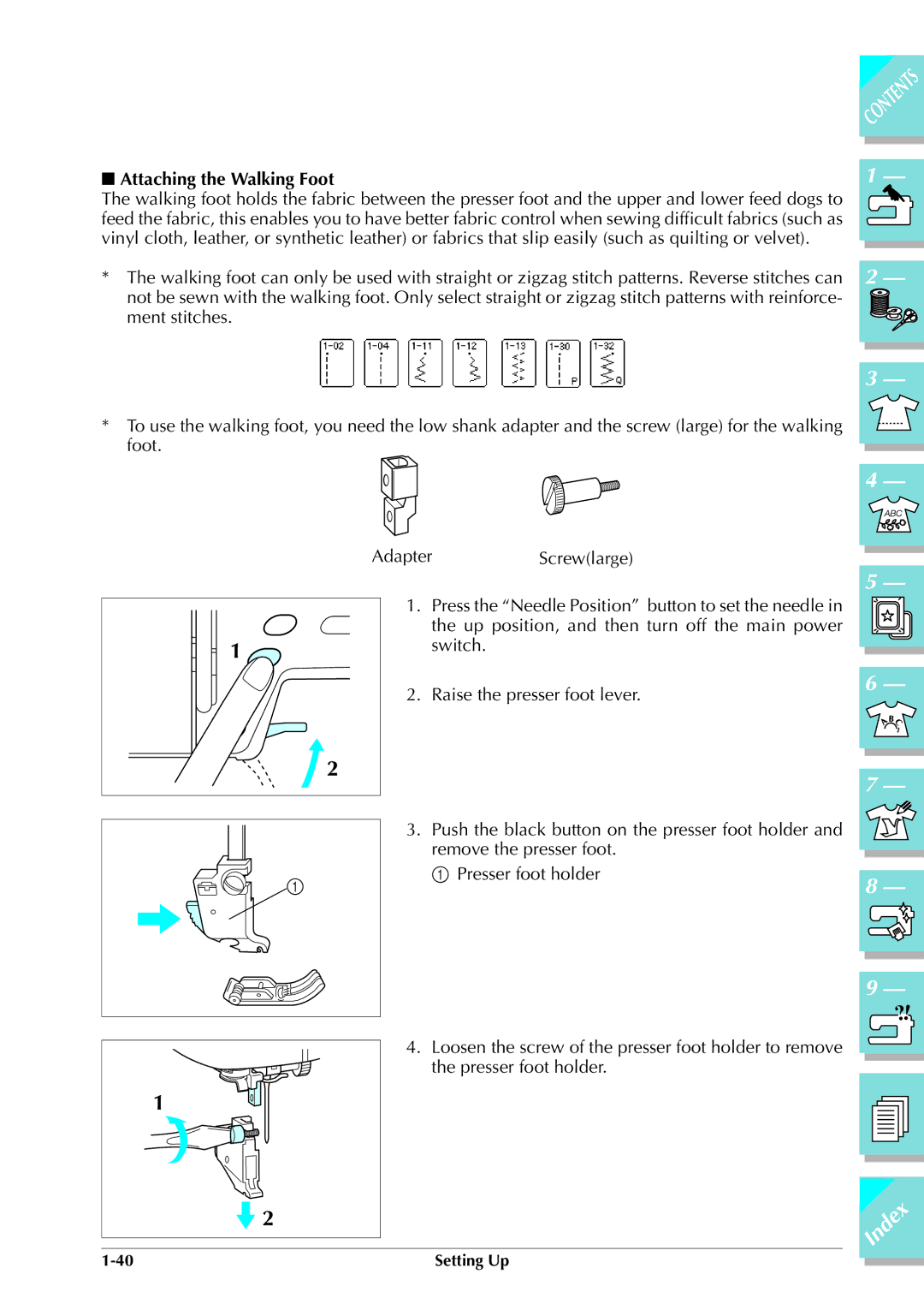 Brother ULT 2003D manual Attaching the Walking Foot 