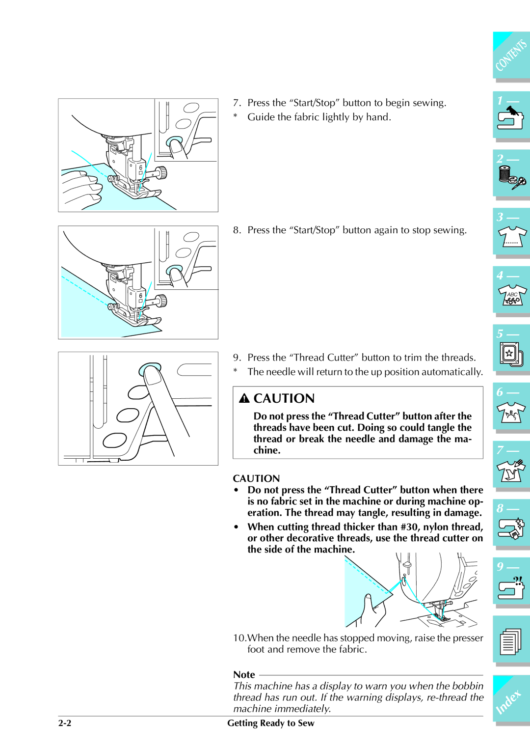 Brother ULT 2003D manual Chine Do not press the Thread Cutter button when there 