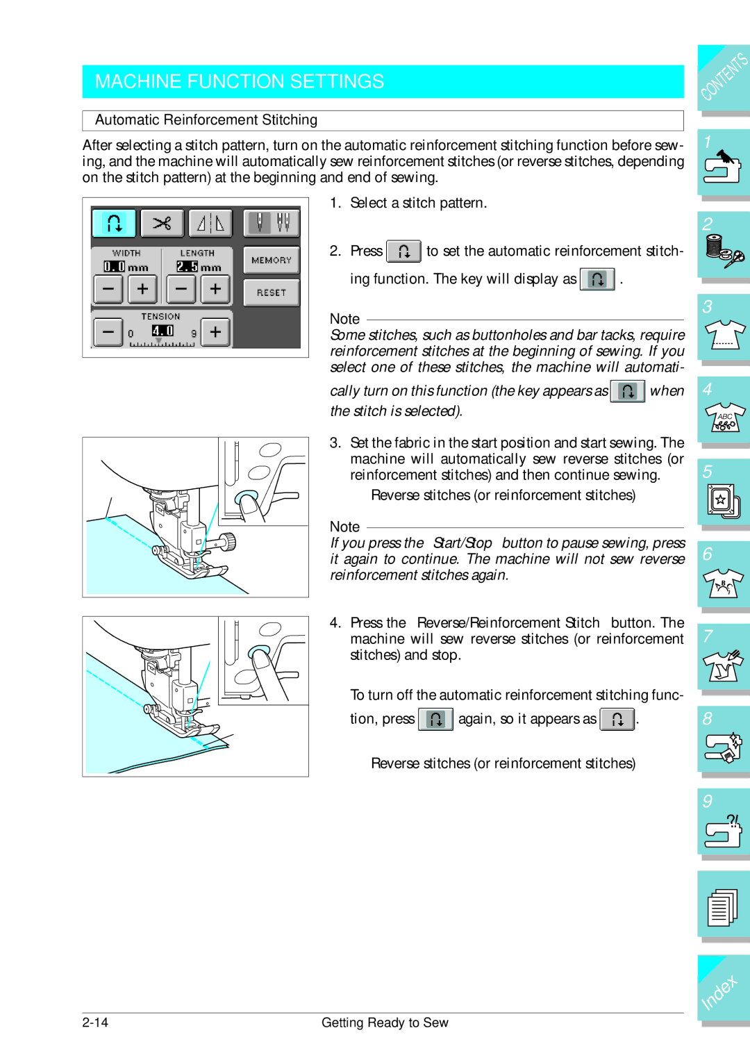 Brother ULT 2003D manual Machine Function Settings, Automatic Reinforcement Stitching 