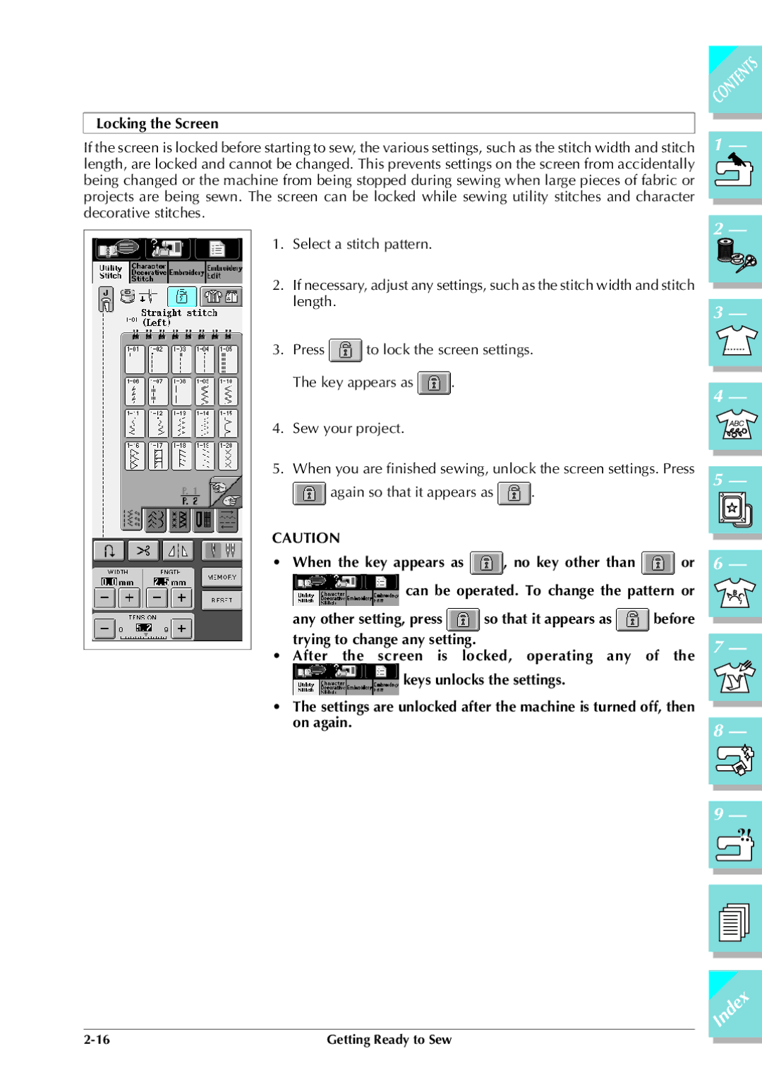 Brother ULT 2003D manual Locking the Screen 