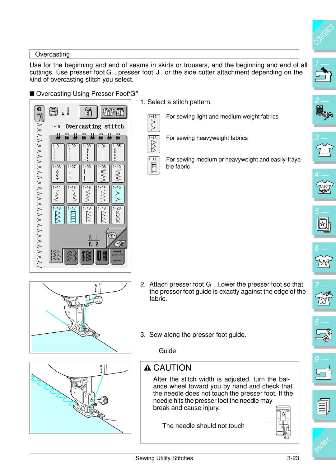 Brother ULT 2003D manual Overcasting Using Presser Foot G 