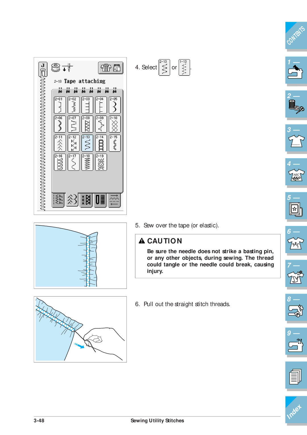 Brother ULT2001 operation manual Select Sew over the tape or elastic 