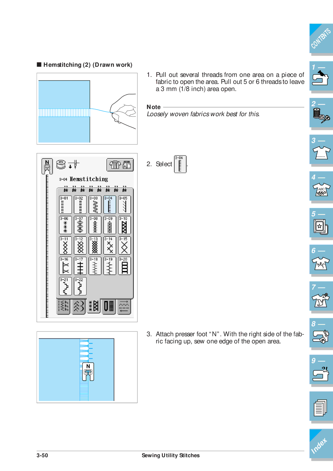 Brother ULT2001 operation manual Hemstitching 2 Drawn work, Loosely woven fabrics work best for this 