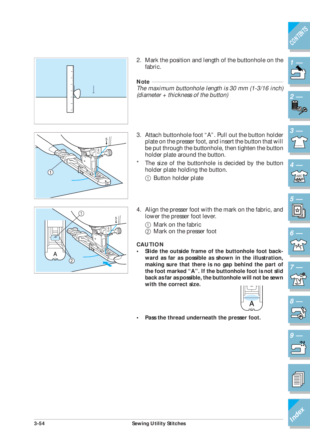 Brother ULT2001 operation manual Mark on the presser foot, Making sure that there is no gap behind the part 