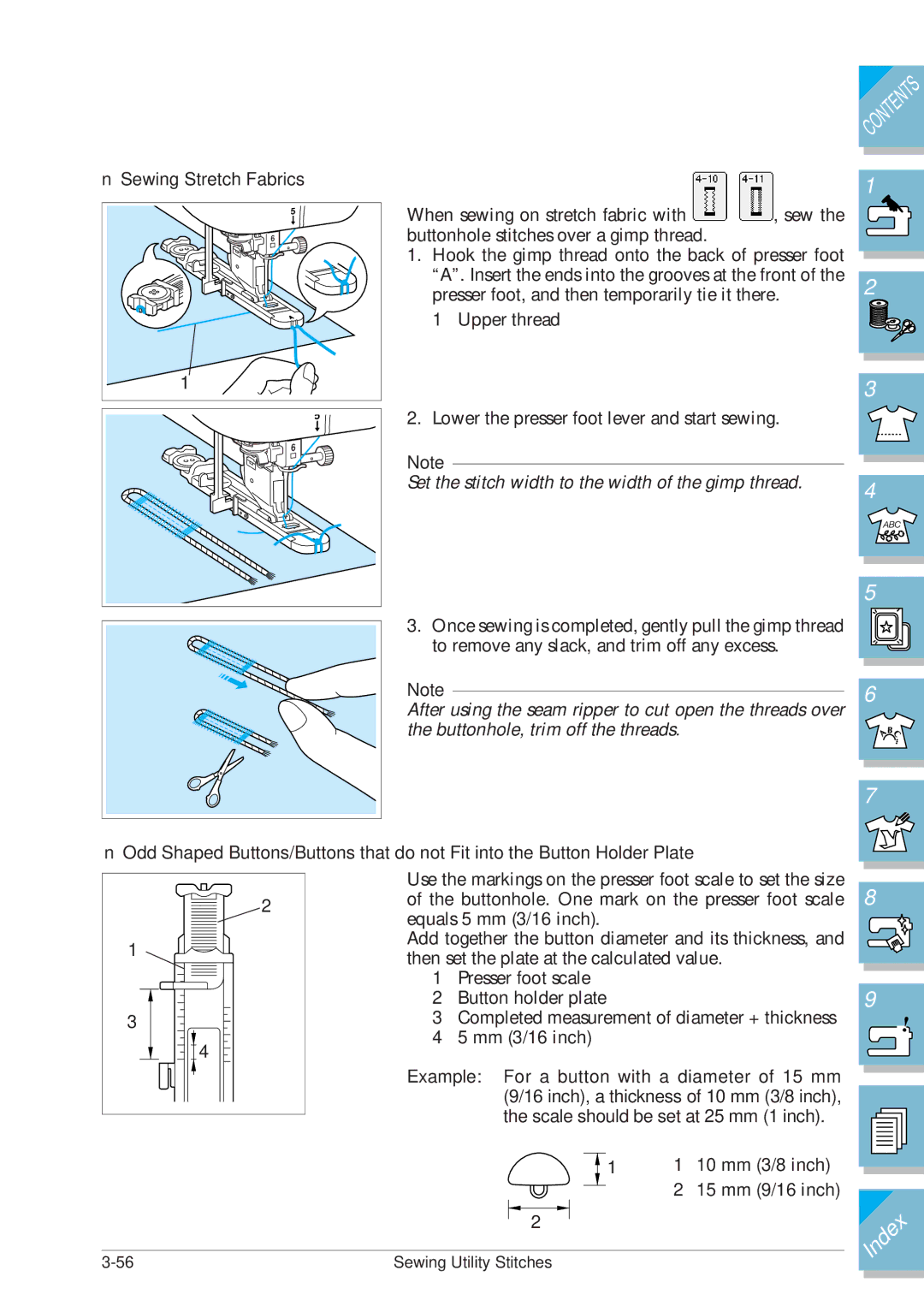 Brother ULT2001 operation manual Sewing Stretch Fabrics, Set the stitch width to the width of the gimp thread 