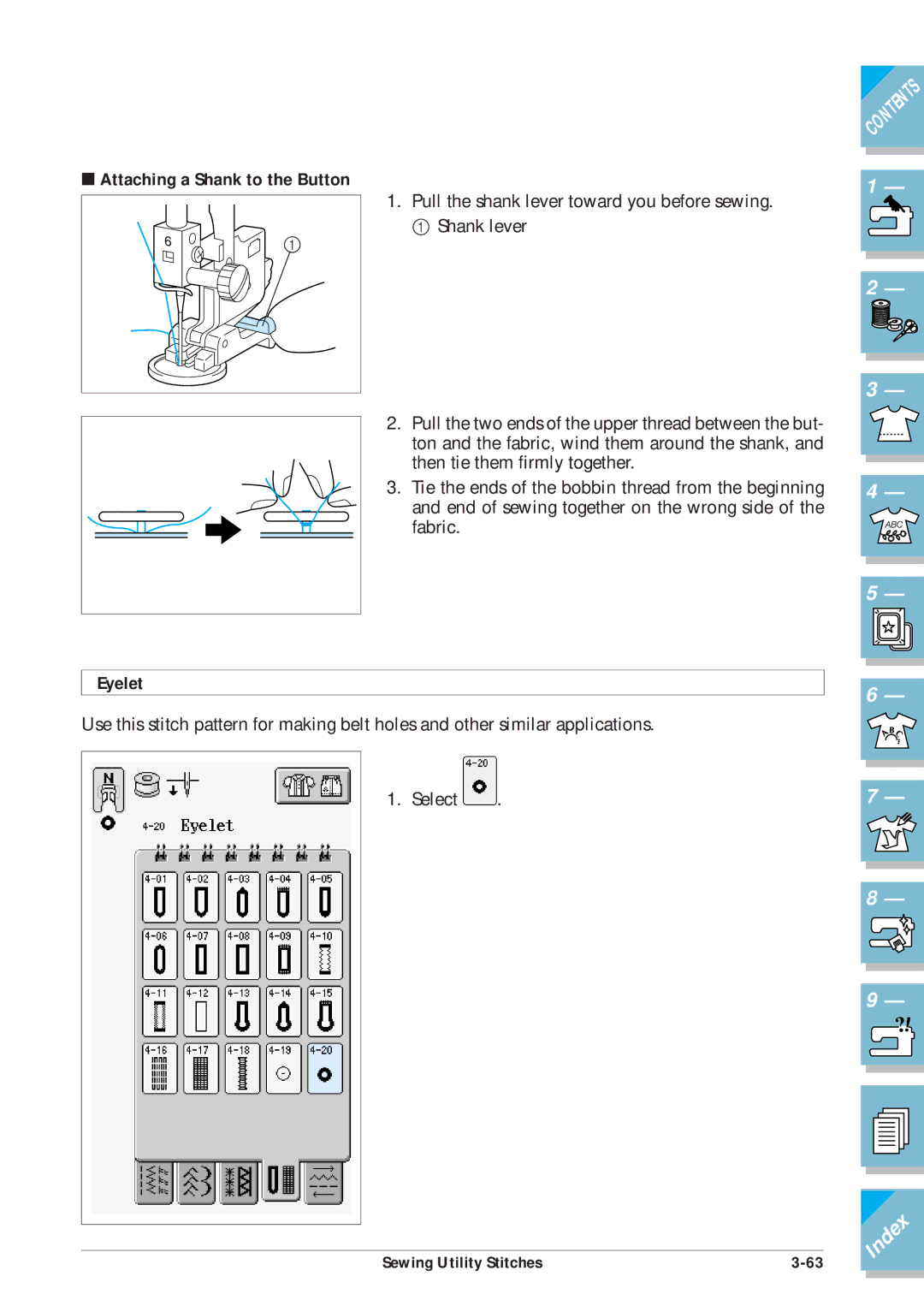 Brother ULT2001 operation manual Attaching a Shank to the Button, Eyelet 