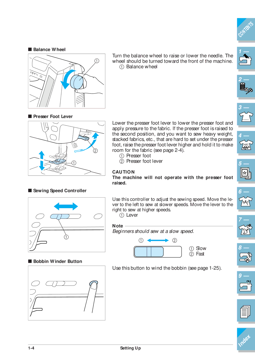 Brother ULT2001 operation manual Presser Foot Lever Sewing Speed Controller 