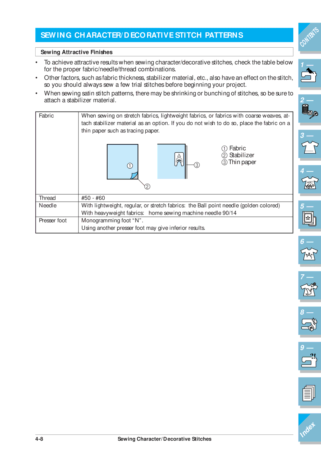 Brother ULT2001 operation manual Sewing CHARACTER/DECORATIVE Stitch Patterns, Sewing Attractive Finishes 