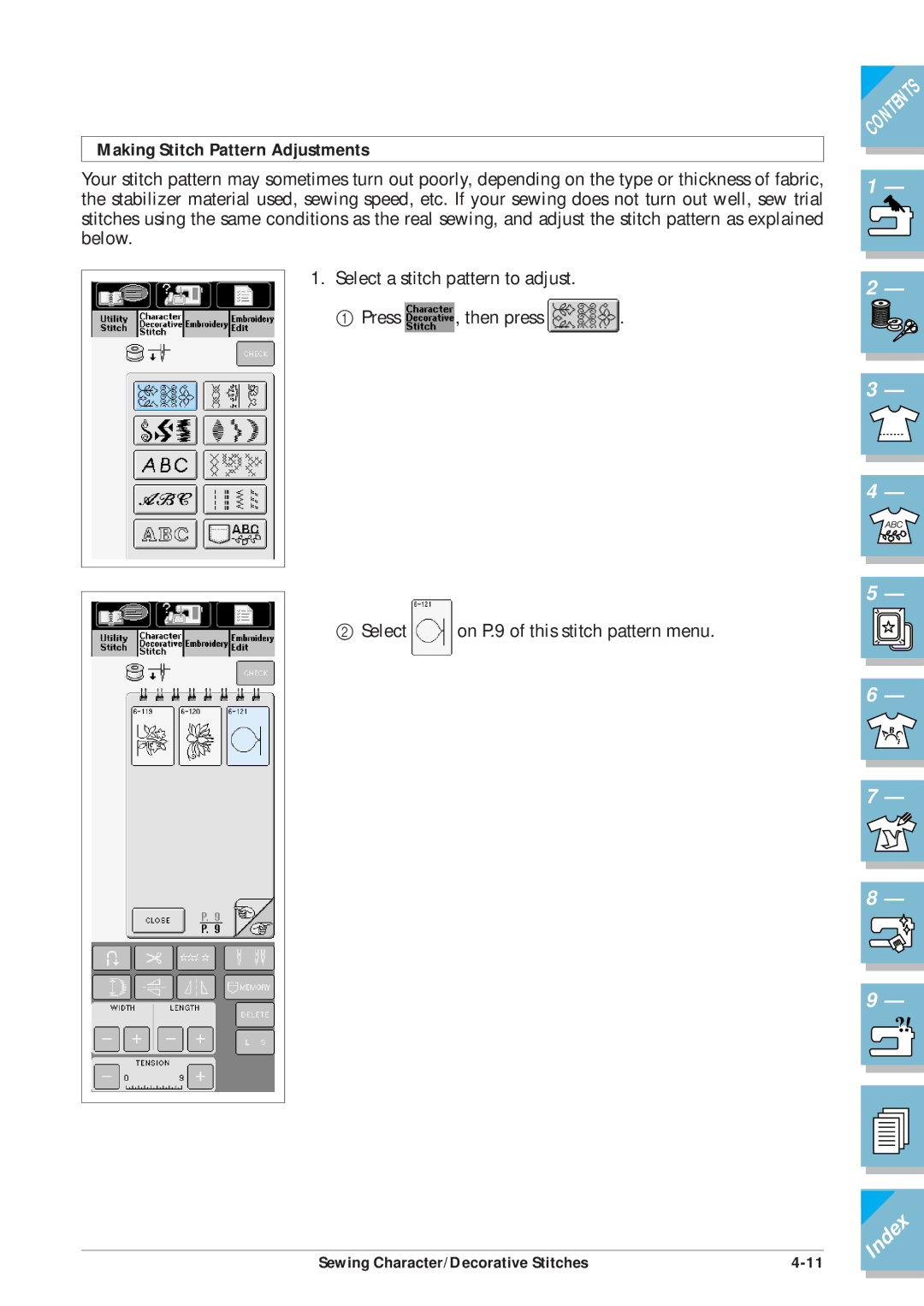 Brother ULT2001 operation manual Making Stitch Pattern Adjustments 