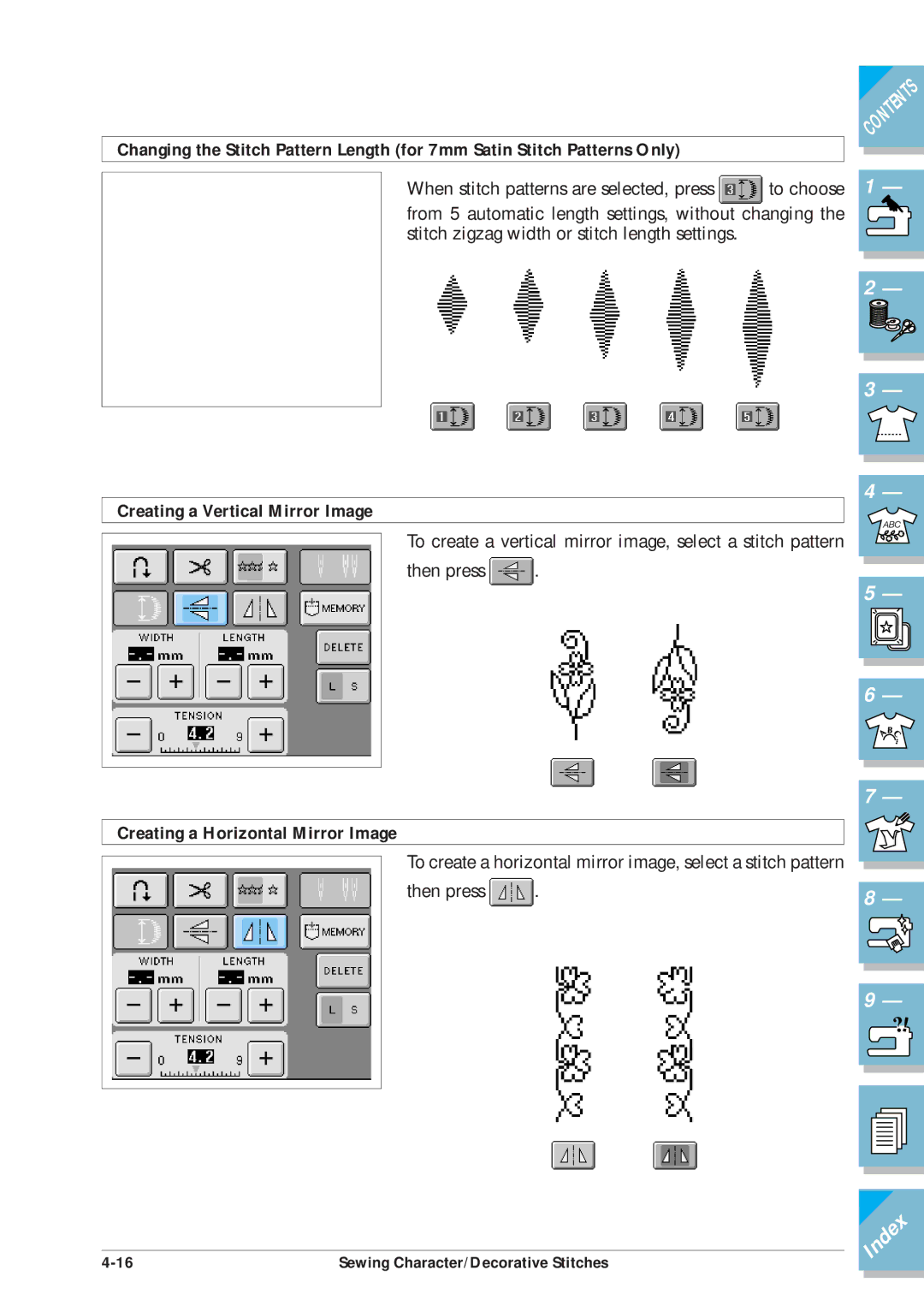 Brother ULT2001 operation manual Creating a Vertical Mirror Image, Creating a Horizontal Mirror Image 