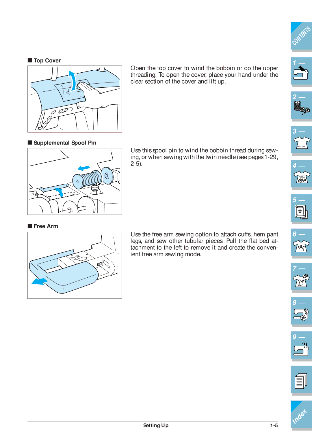 Brother ULT2001 operation manual Top Cover, Supplemental Spool Pin Free Arm 