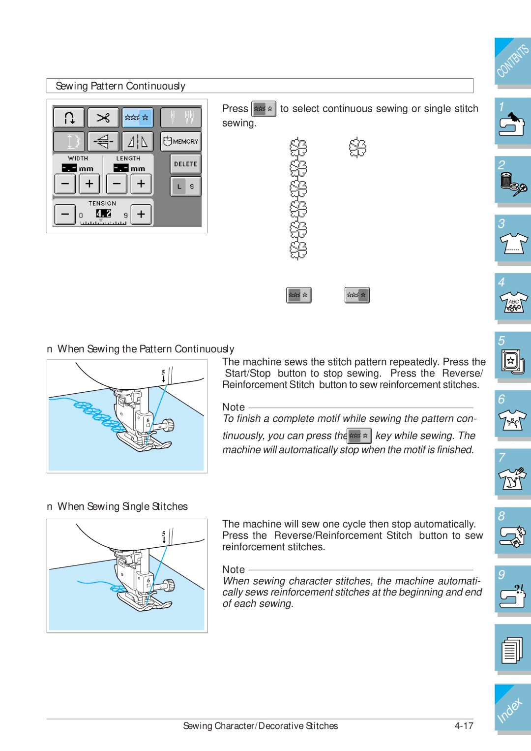 Brother ULT2001 Sewing Pattern Continuously, When Sewing the Pattern Continuously, When Sewing Single Stitches 