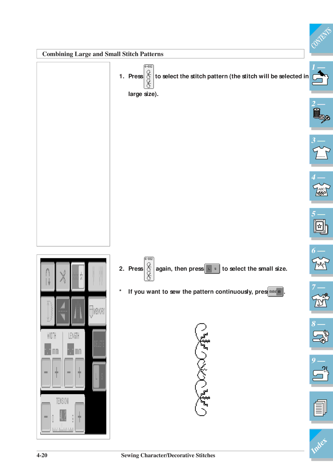 Brother ULT2001 operation manual Combining Large and Small Stitch Patterns 