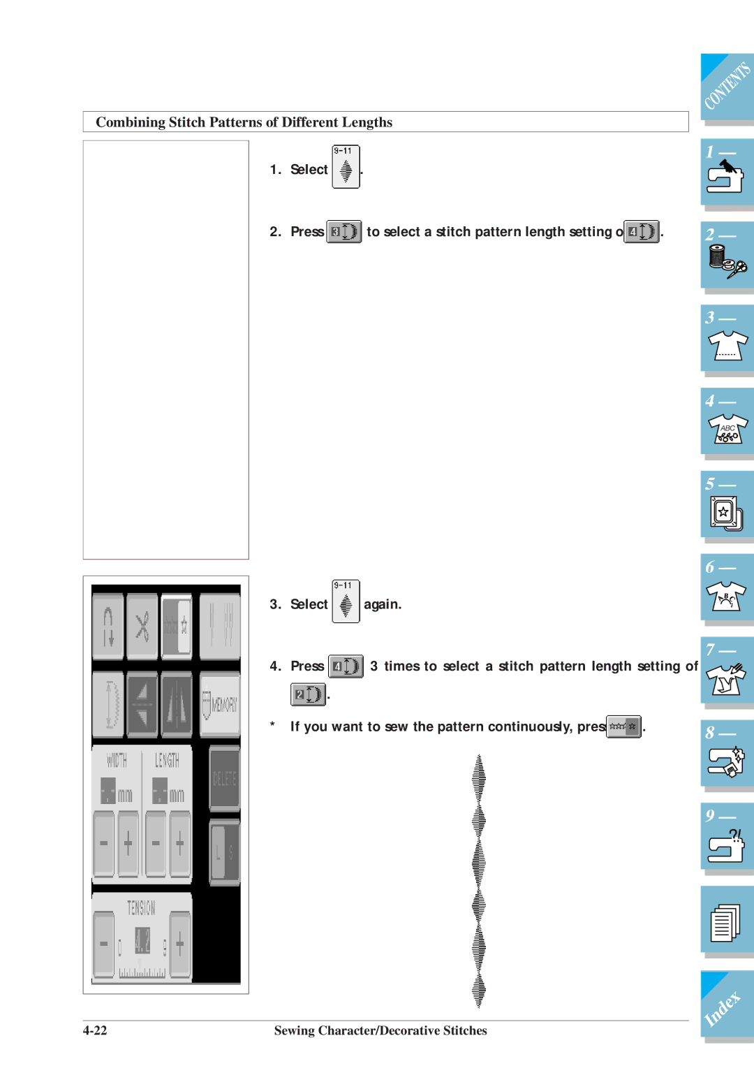 Brother ULT2001 operation manual Combining Stitch Patterns of Different Lengths 