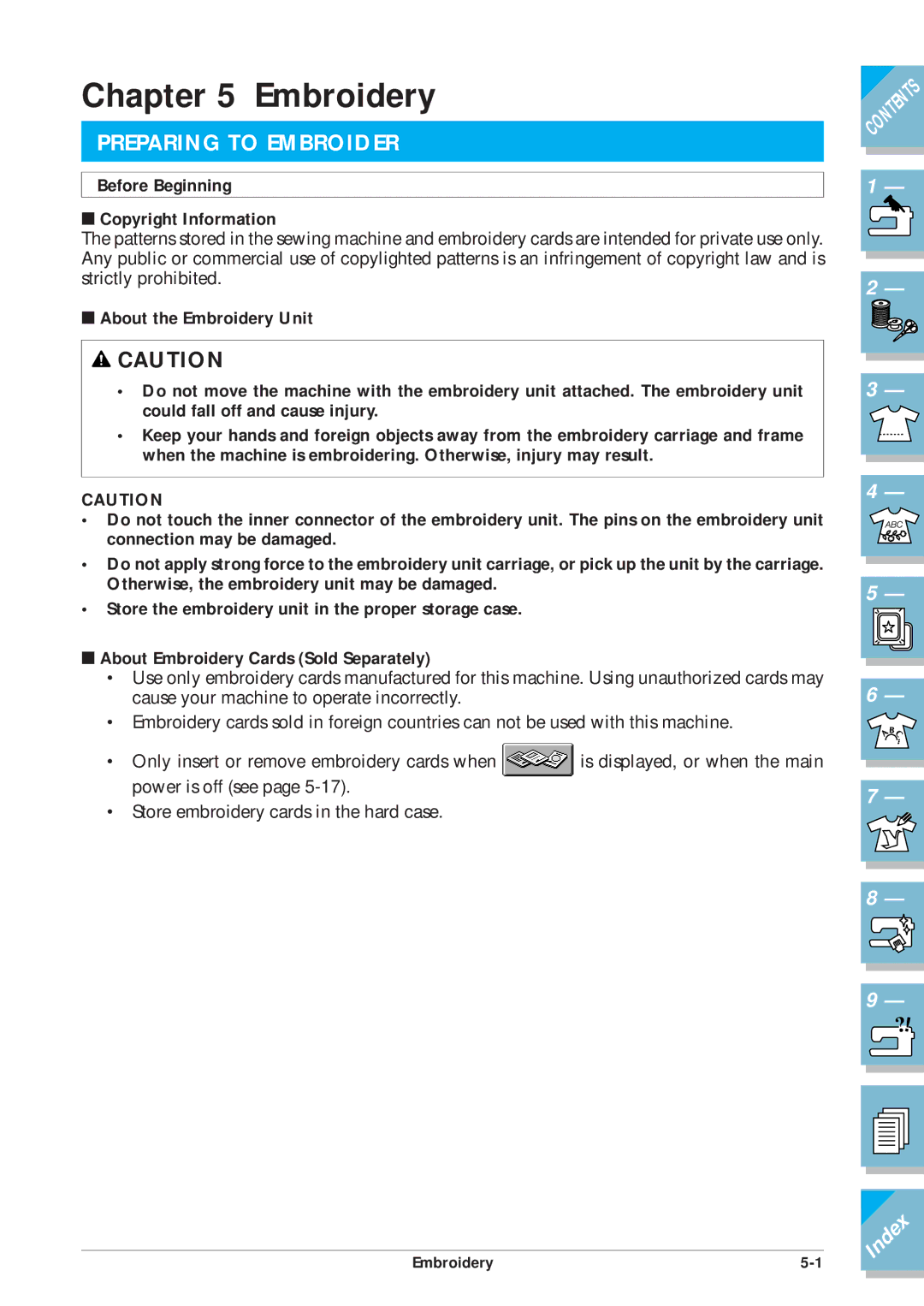 Brother ULT2001 operation manual Preparing to Embroider, Before Beginning Copyright Information 