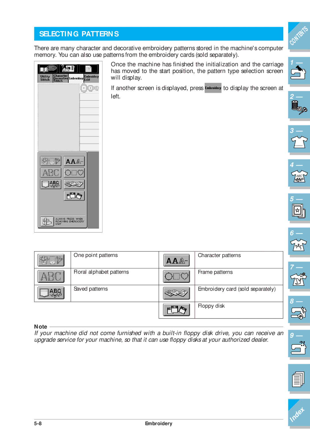 Brother ULT2001 operation manual Selecting Patterns 