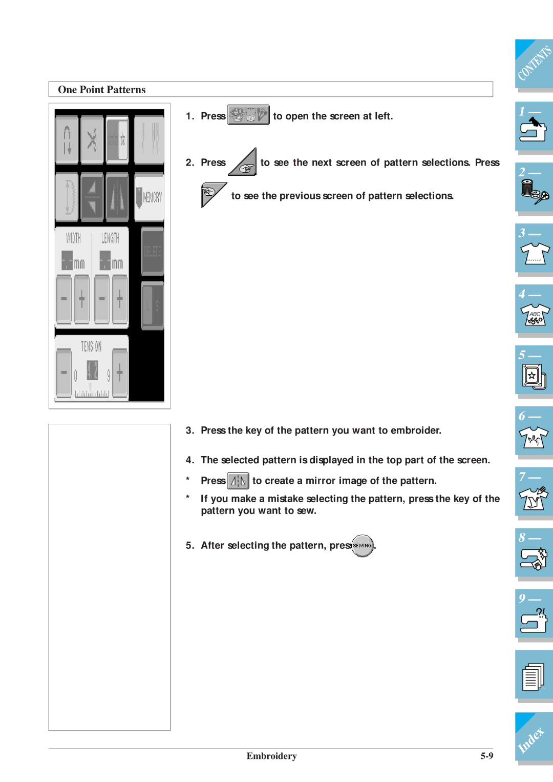 Brother ULT2001 operation manual One Point Patterns 