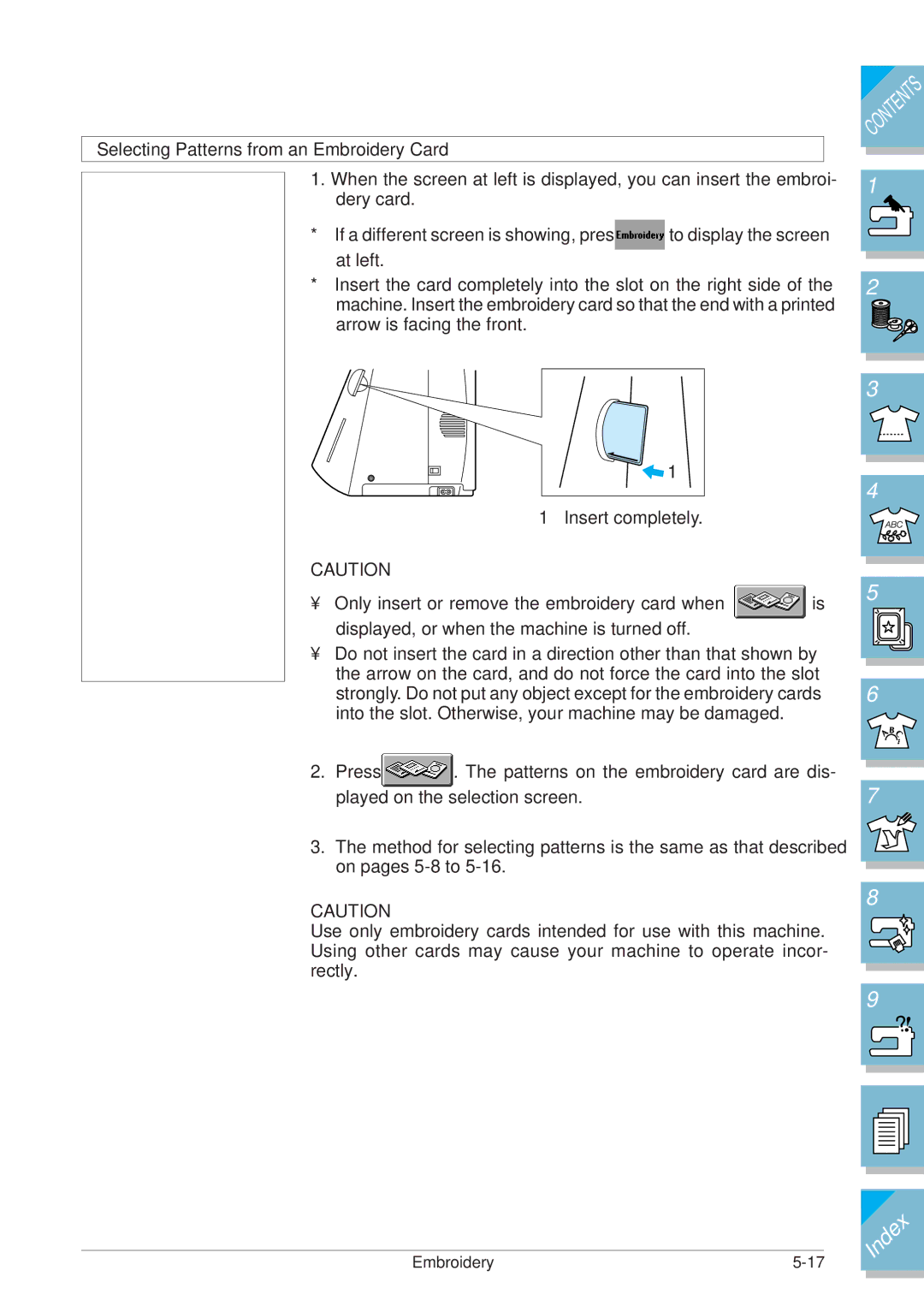 Brother ULT2001 operation manual Selecting Patterns from an Embroidery Card 