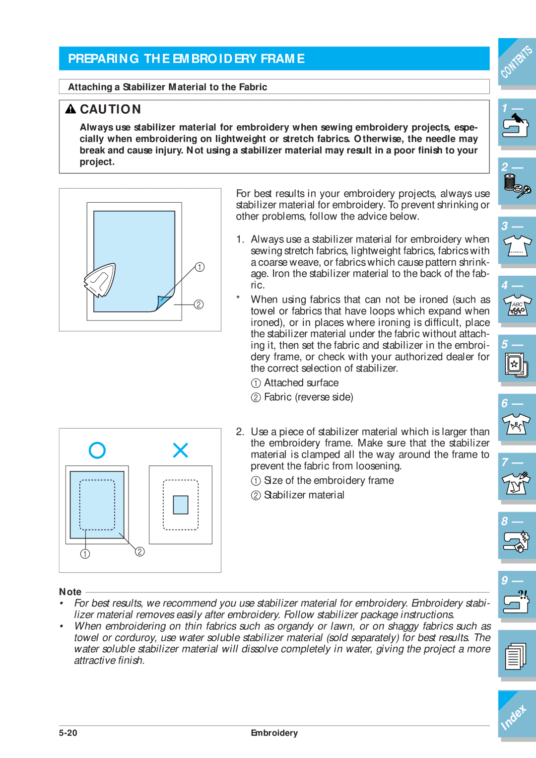 Brother ULT2001 operation manual Preparing the Embroidery Frame, Attaching a Stabilizer Material to the Fabric 