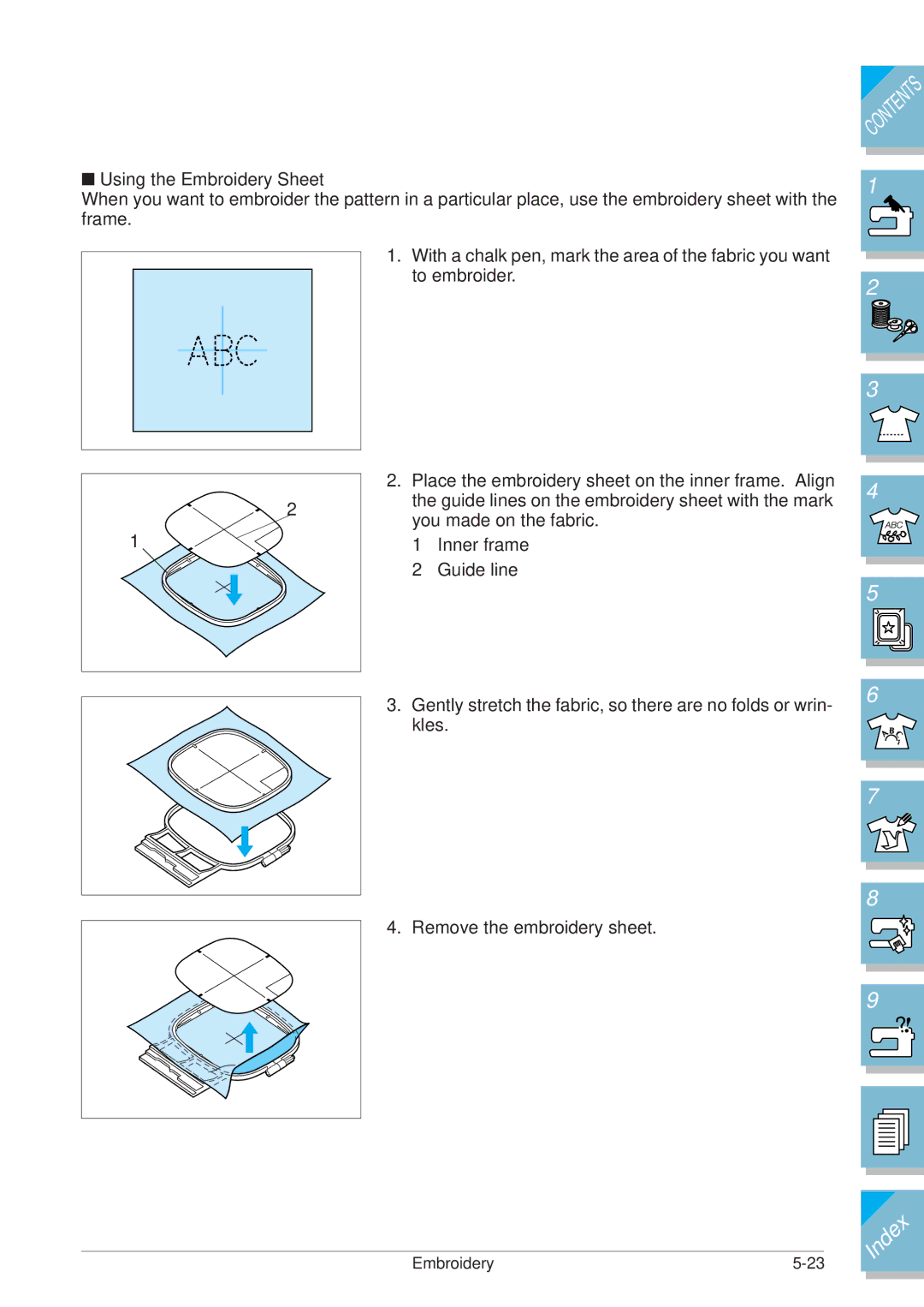 Brother ULT2001 operation manual Using the Embroidery Sheet 