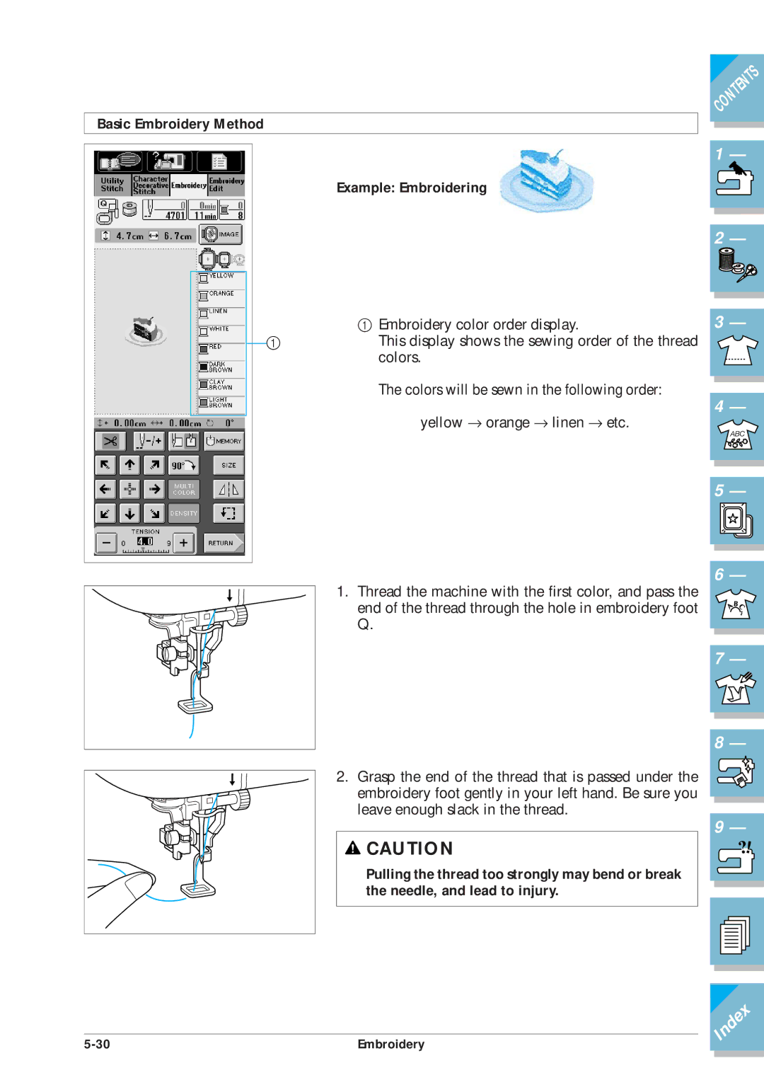 Brother ULT2001 operation manual Basic Embroidery Method, Example Embroidering 