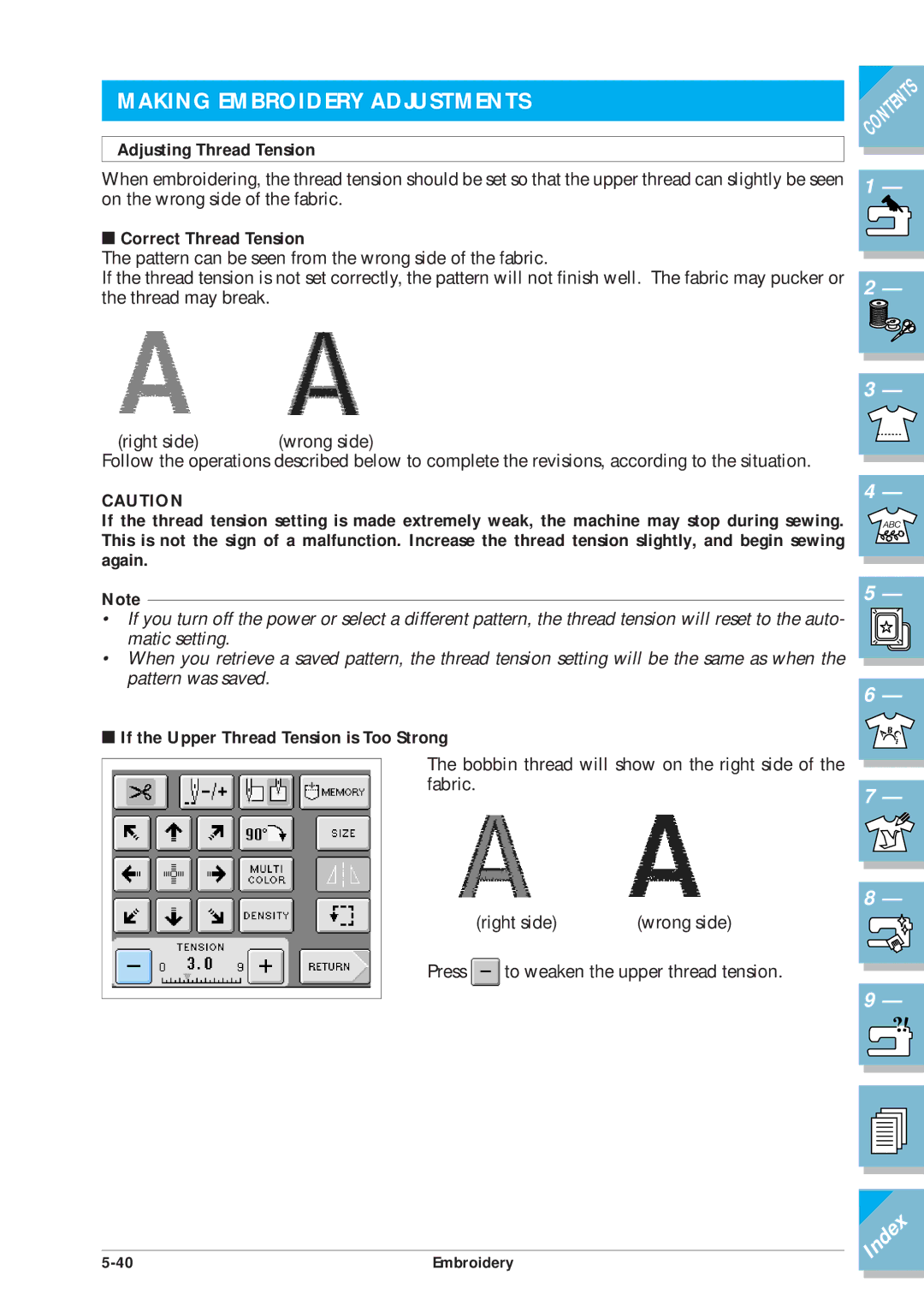 Brother ULT2001 operation manual Making Embroidery Adjustments, Adjusting Thread Tension, Correct Thread Tension 