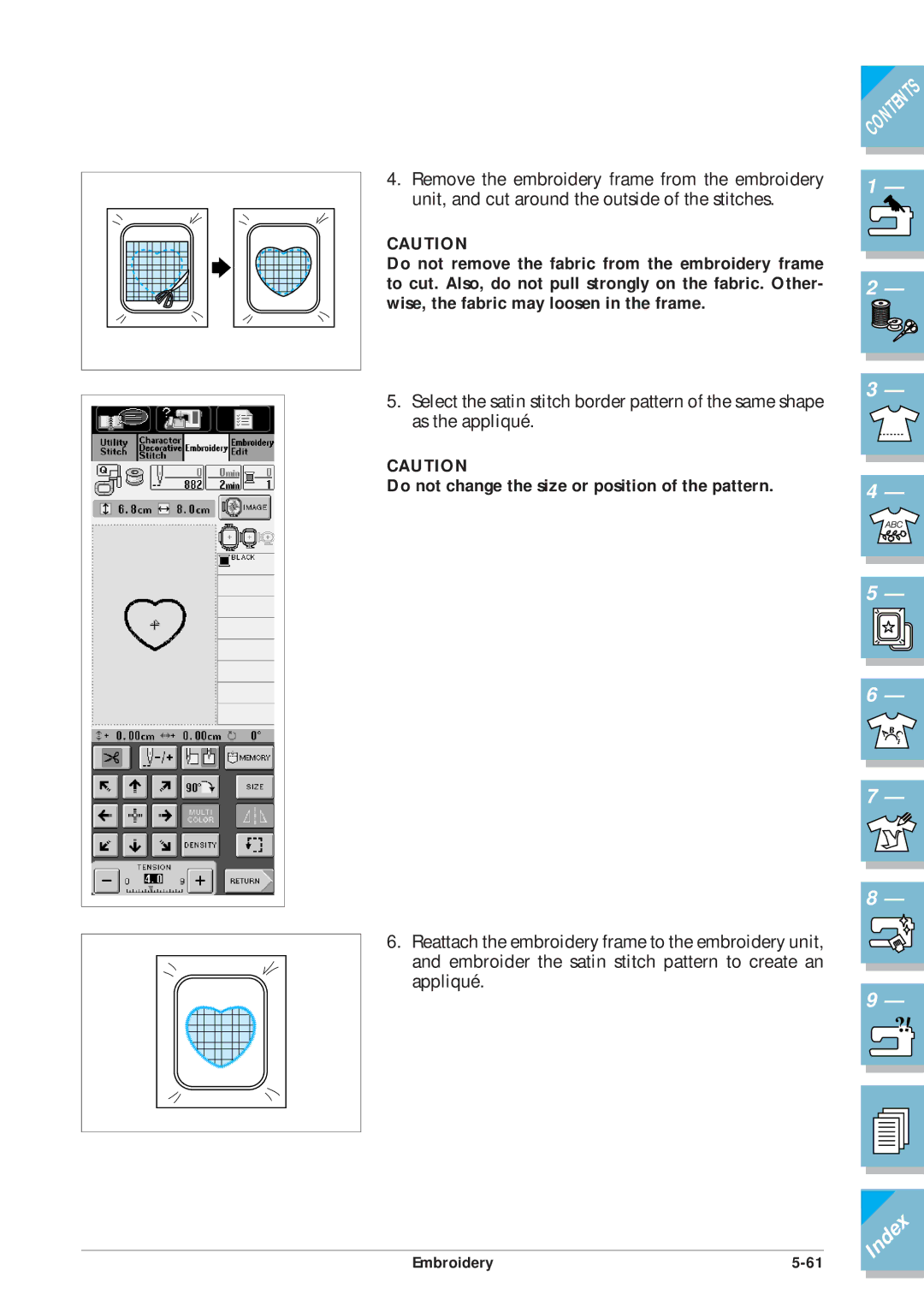 Brother ULT2001 operation manual Do not change the size or position of the pattern 