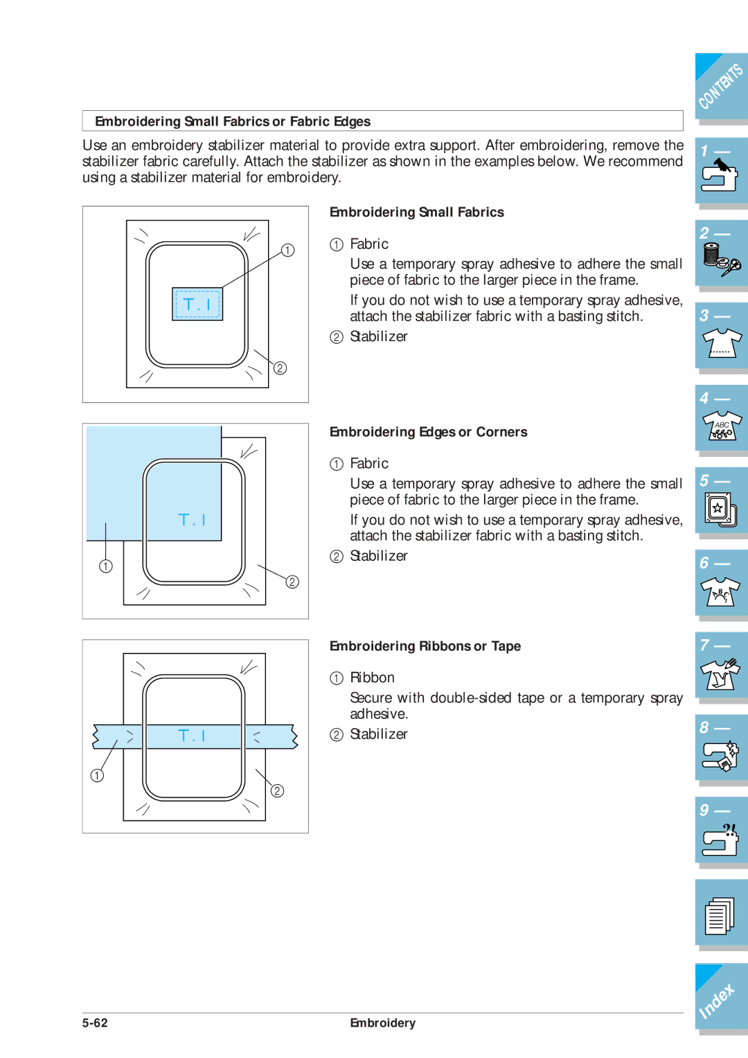 Brother ULT2001 Embroidering Small Fabrics or Fabric Edges, Embroidering Edges or Corners, Embroidering Ribbons or Tape 