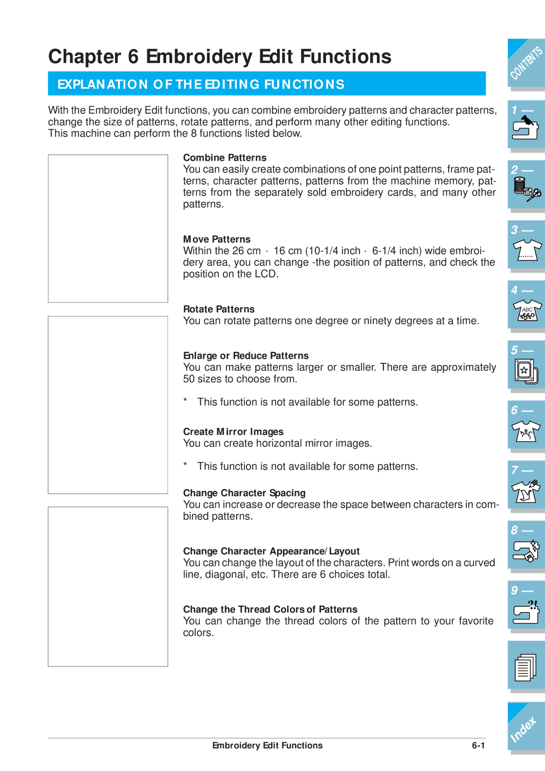 Brother ULT2001 operation manual Explanation of the Editing Functions 