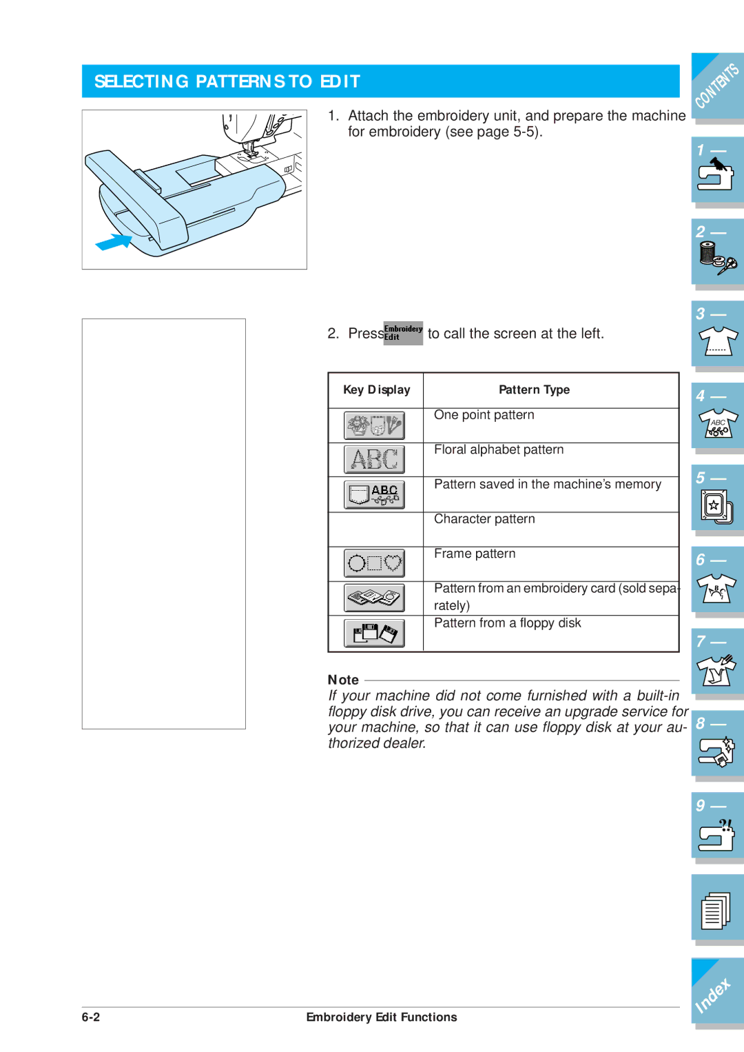 Brother ULT2001 operation manual Selecting Patterns to Edit, Key Display 