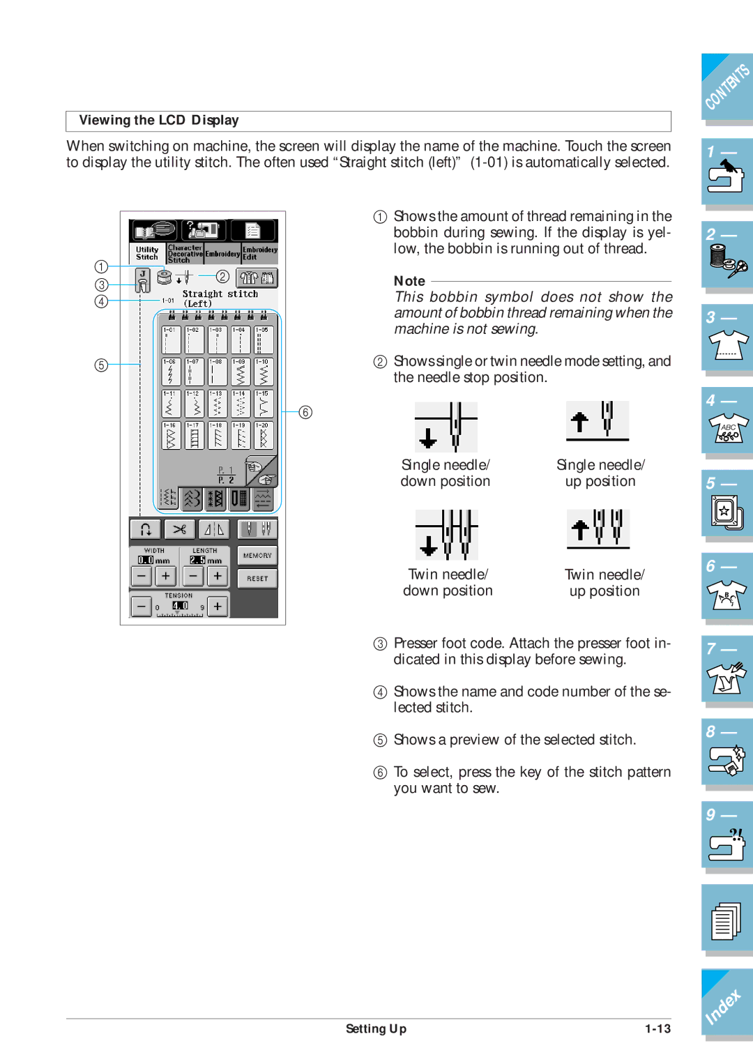 Brother ULT2001 operation manual Viewing the LCD Display 