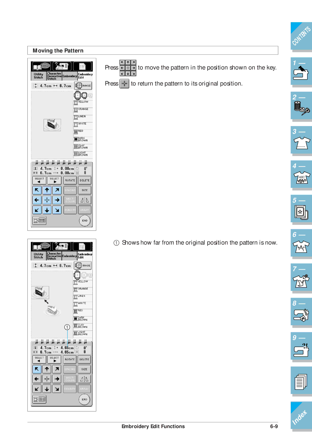 Brother ULT2001 operation manual Moving the Pattern 