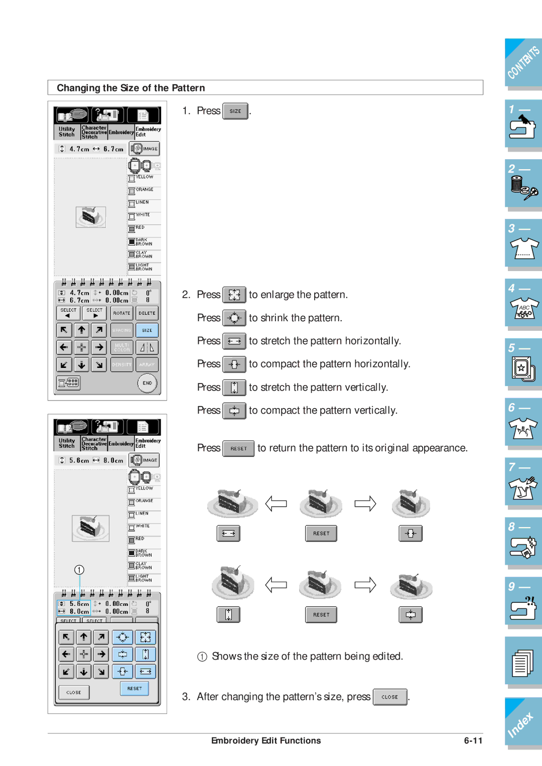 Brother ULT2001 operation manual Changing the Size of the Pattern 