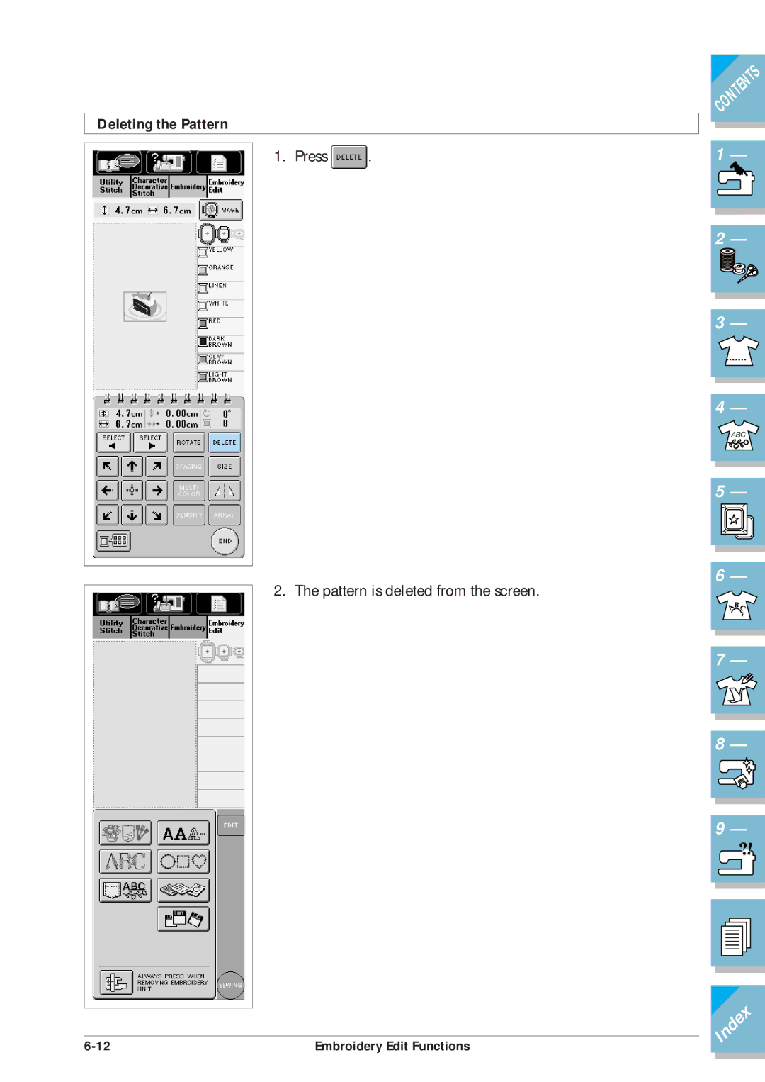 Brother ULT2001 operation manual Deleting the Pattern 