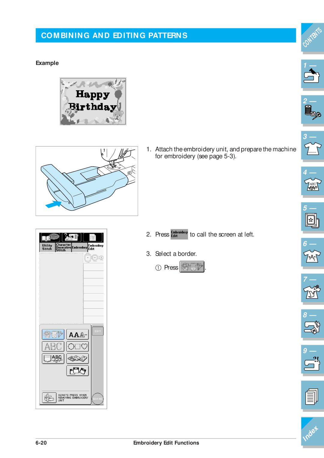 Brother ULT2001 operation manual Combining and Editing Patterns, Example 