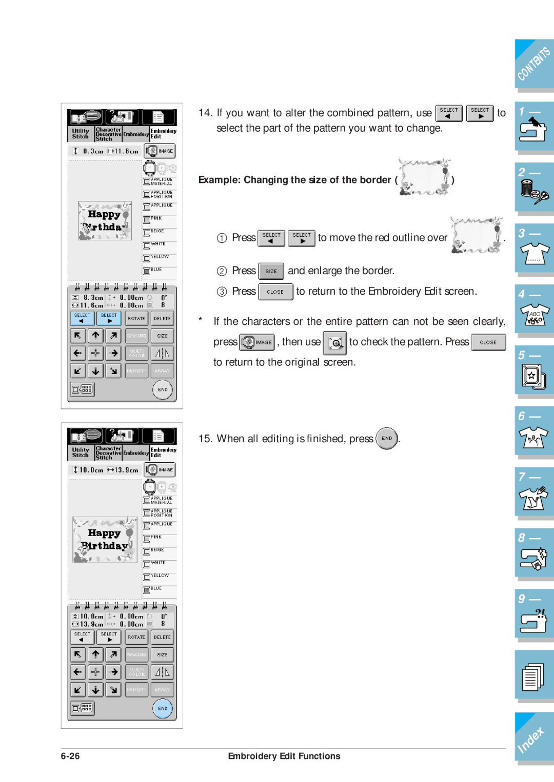 Brother ULT2001 operation manual Example Changing the size of the border 