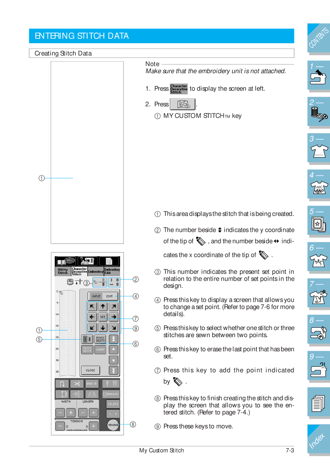 Brother ULT2001 operation manual Entering Stitch Data, Creating Stitch Data 