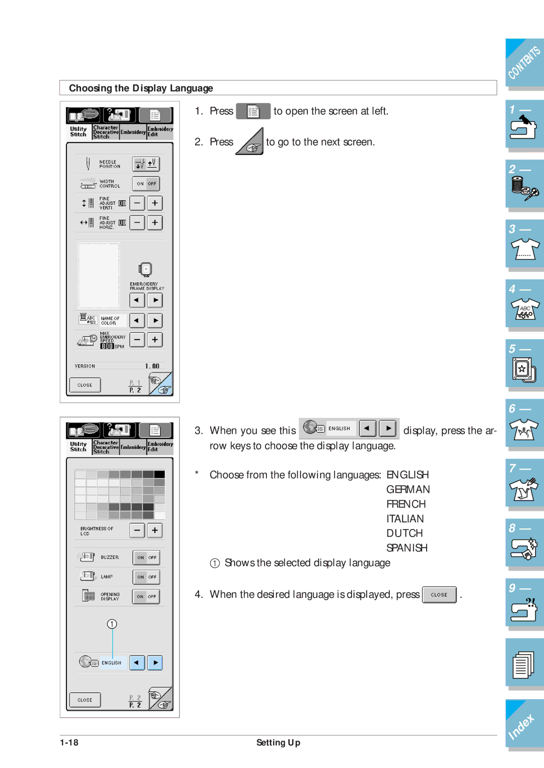 Brother ULT2001 operation manual Choosing the Display Language 