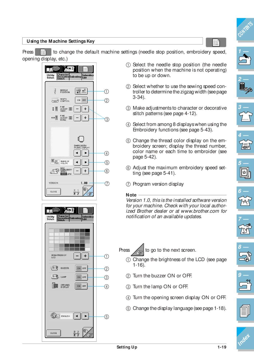 Brother ULT2001 operation manual Using the Machine Settings Key 