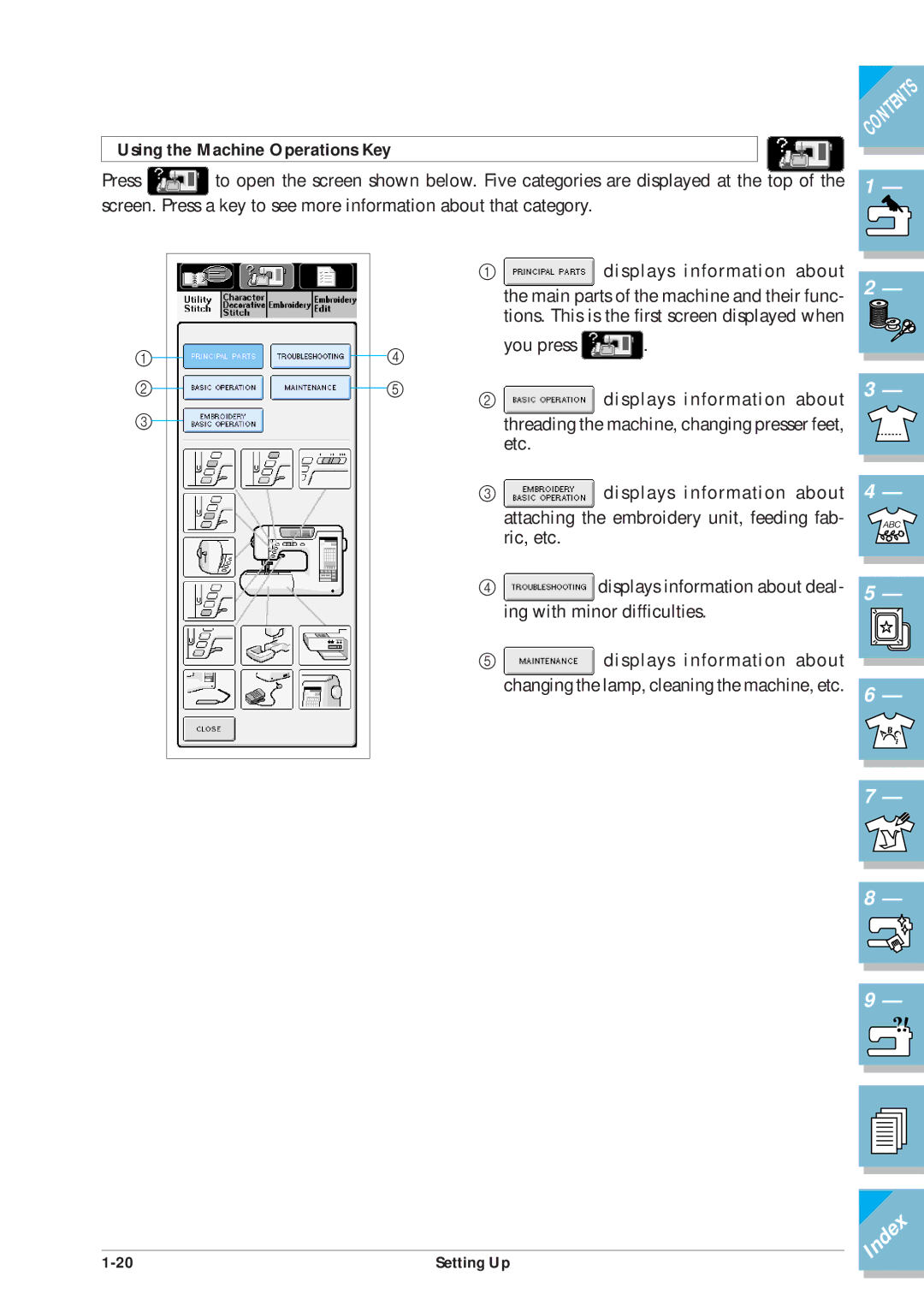 Brother ULT2001 operation manual Using the Machine Operations Key 