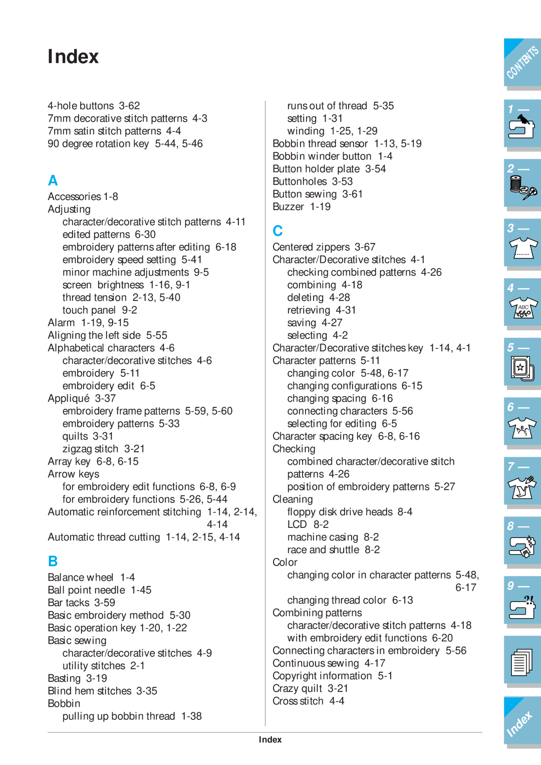 Brother ULT2001 operation manual Index 