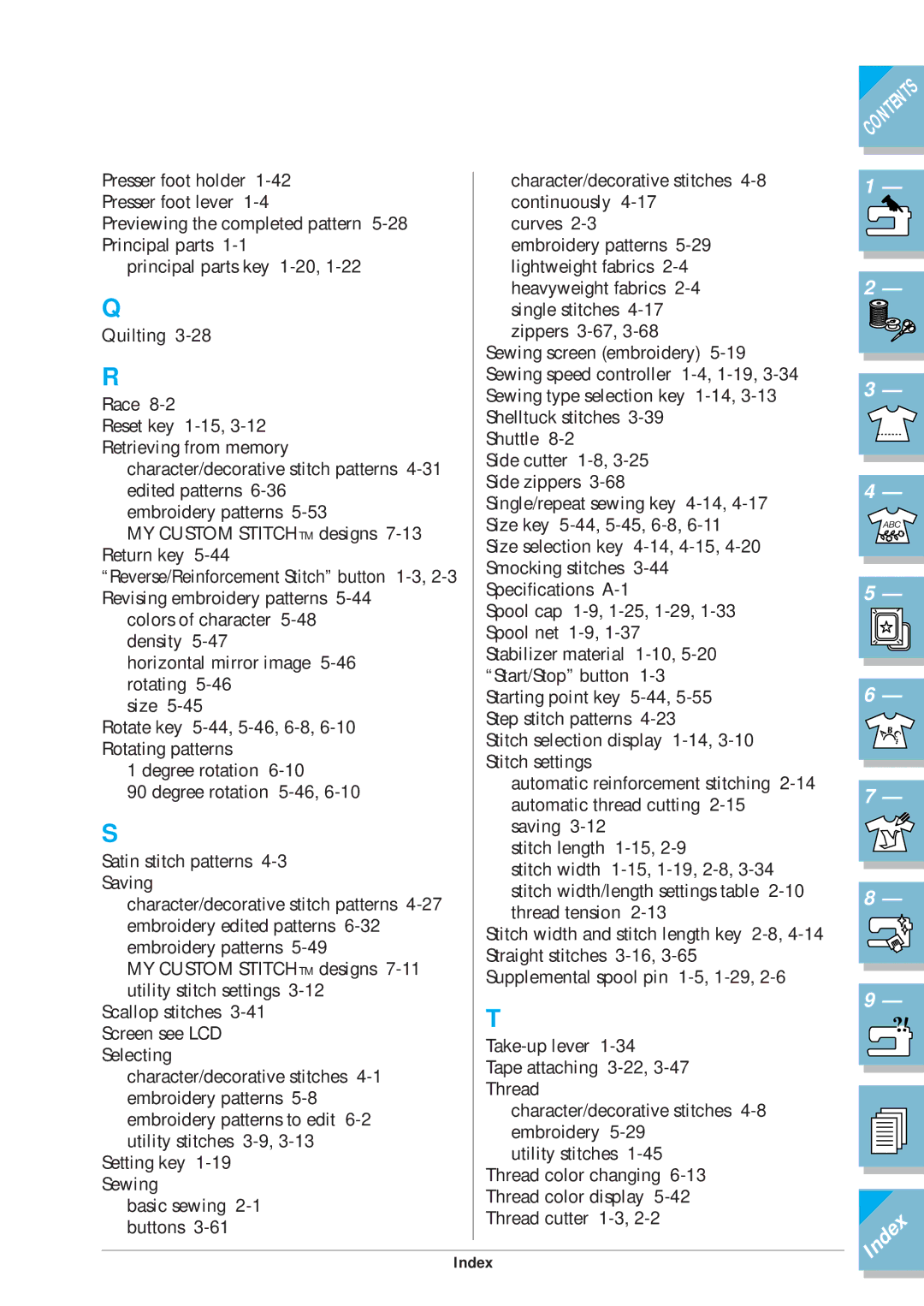 Brother ULT2001 operation manual Index 