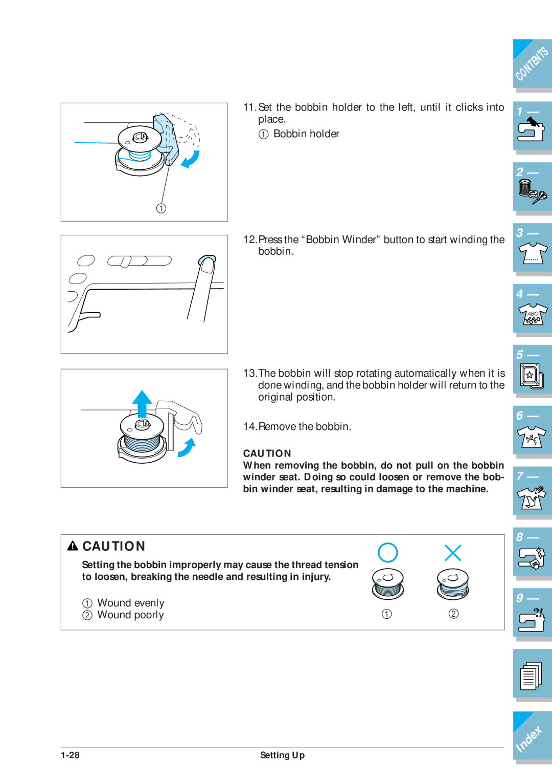 Brother ULT2001 operation manual Wound evenly Wound poorly 