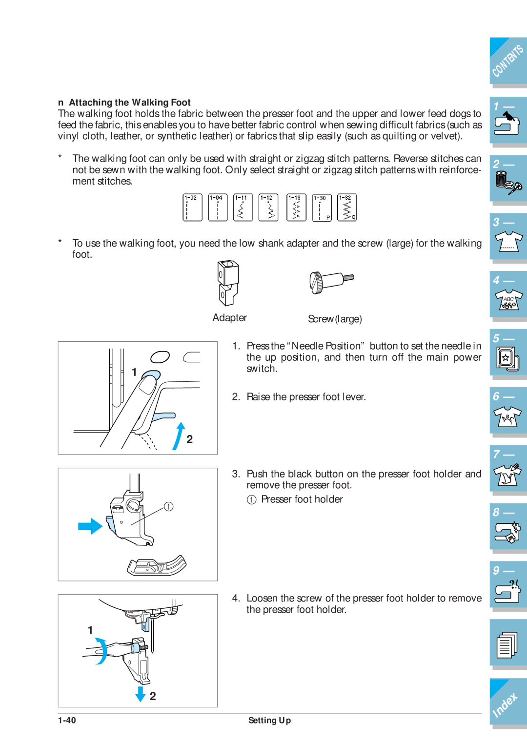 Brother ULT2001 operation manual Attaching the Walking Foot 