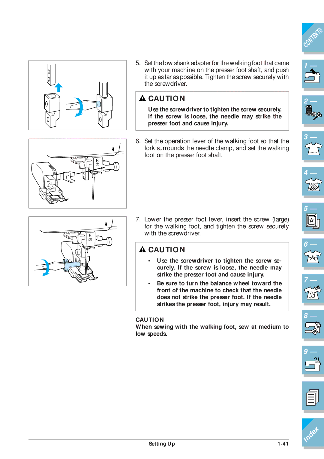 Brother ULT2001 operation manual Lower the presser foot lever, insert the screw large 